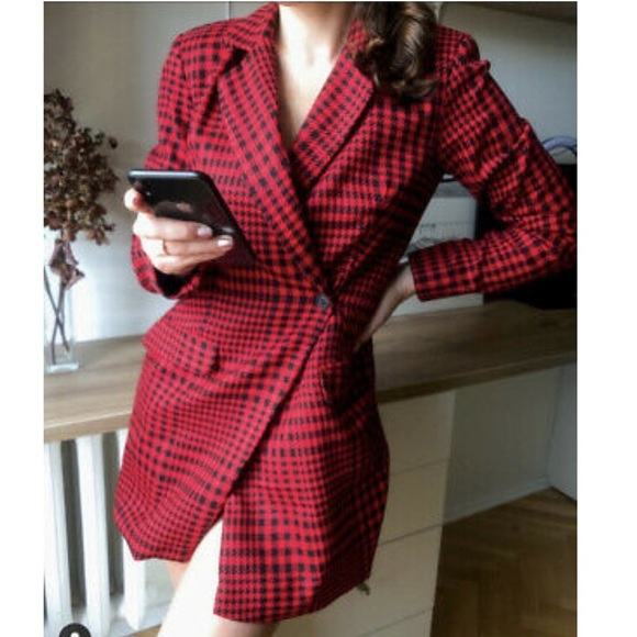 Zara red houndstooth blazer romper XS - Picture 13 of 14